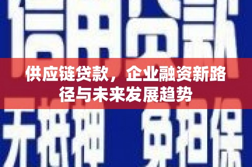 佛冈供应链贷款，企业融资新路径与未来发展趋势